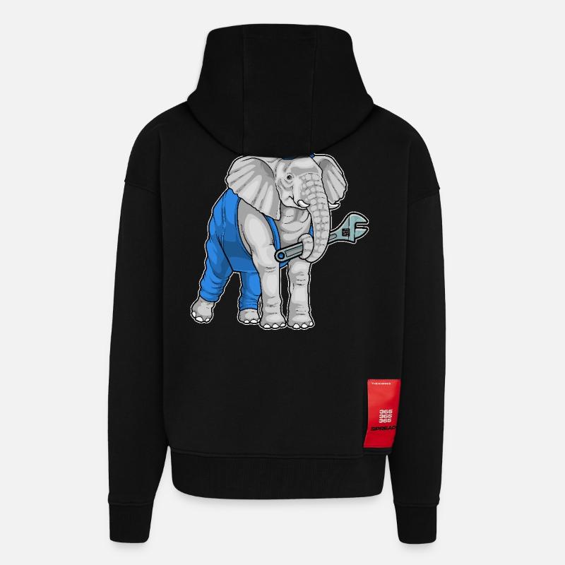 Clé mécanique éléphant - Veste à capuche bio épaisse oversize fabriqué en UE - SOLID BLACK