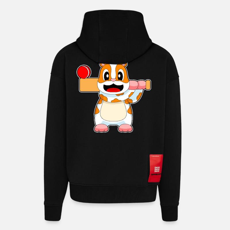 Hamster Cricket Batte de cricket - Veste à capuche bio épaisse oversize fabriqué en UE - SOLID BLACK