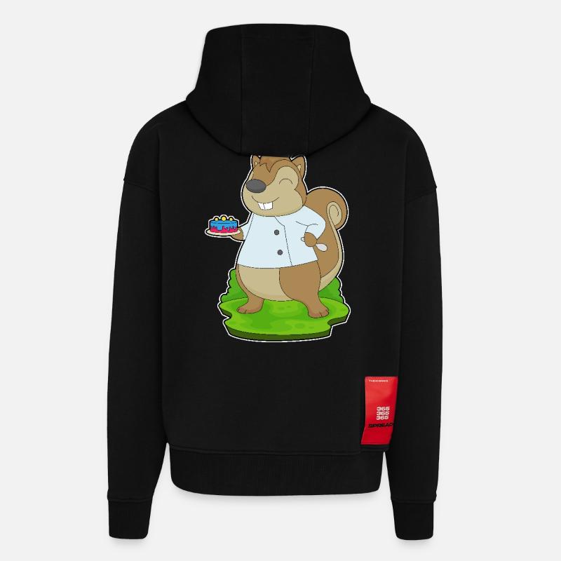 Squirrel Birthday Chef - Zip Hoodie - made by SPREAD - SOLID BLACK
