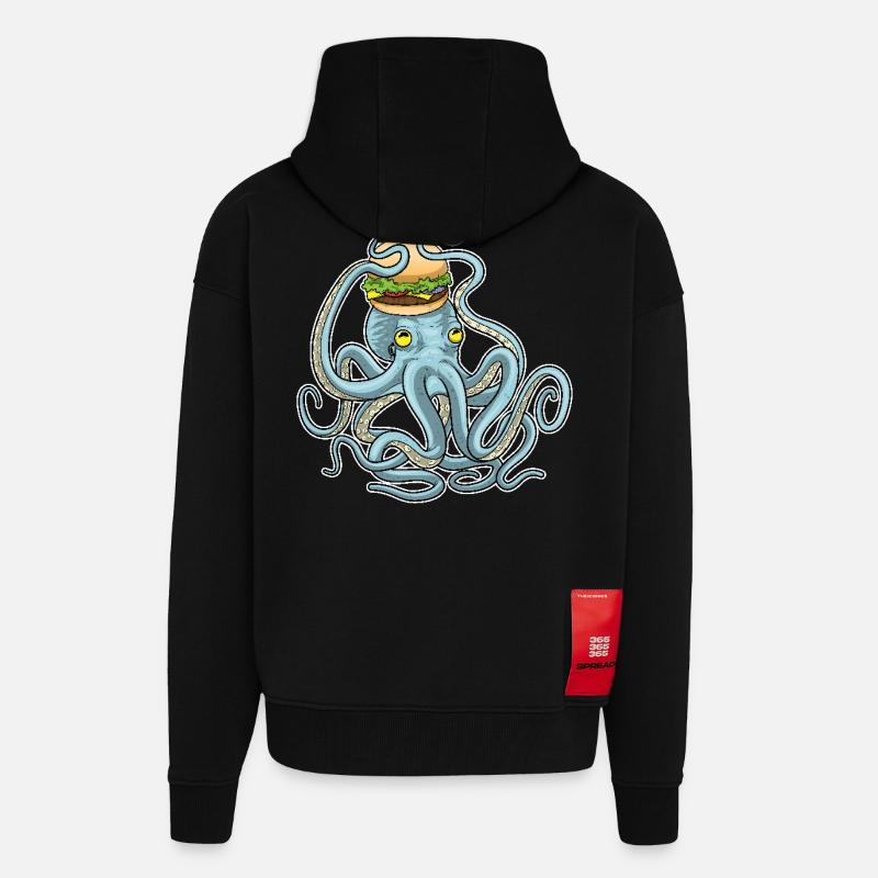 Krake Cheeseburger - Zip Hoodie - made by SPREAD - SOLID BLACK