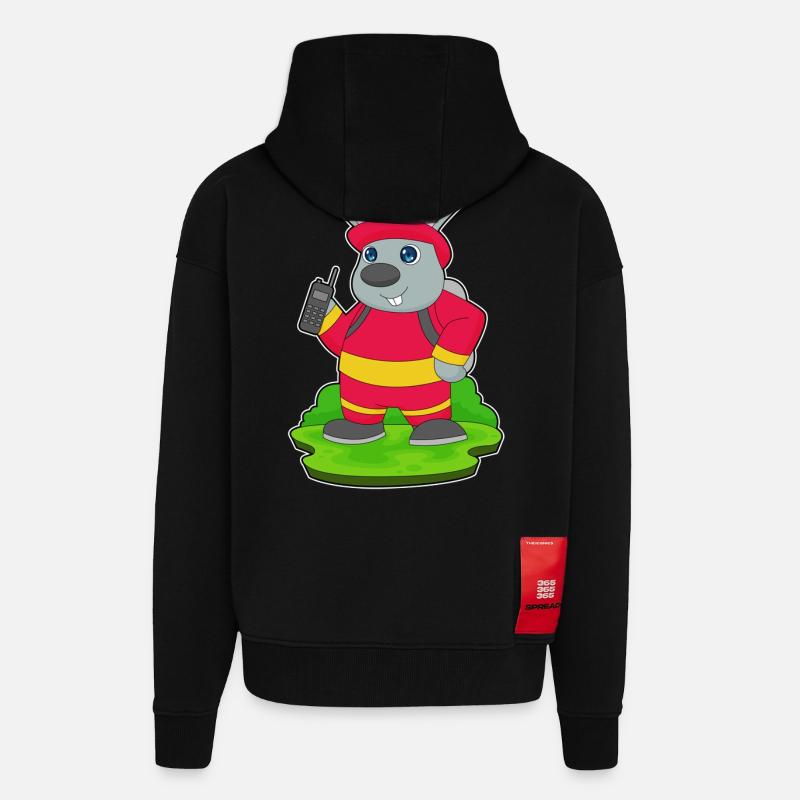 Rabbit Firefighter Fire Brigade - Zip Hoodie - made by SPREAD - SOLID BLACK
