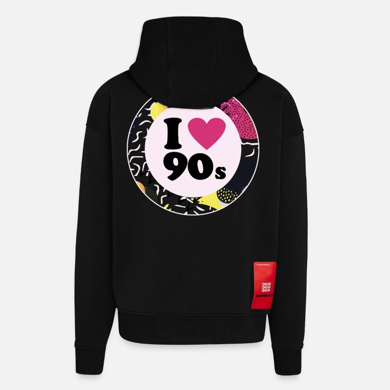 I ♥ 90s – Design rétro nostalgique - Veste à capuche bio épaisse oversize fabriqué en UE - SOLID BLACK