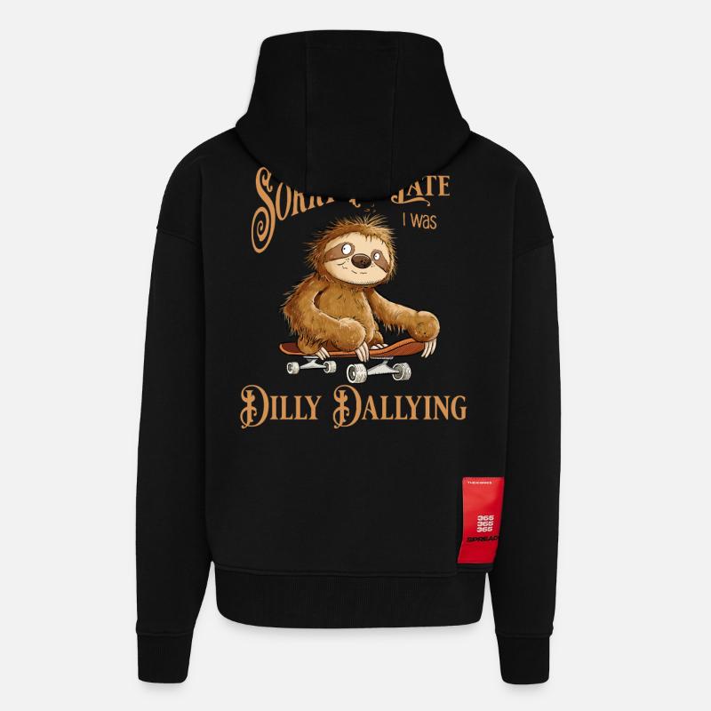 Sloth With Skateboard Dilly Dallying - Zip Hoodie - made by SPREAD - SOLID BLACK