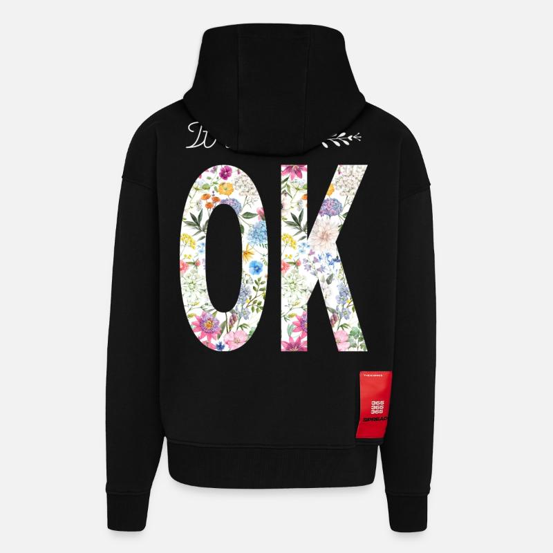 C’est OK – Design floral - Veste à capuche bio épaisse oversize fabriqué en UE - SOLID BLACK