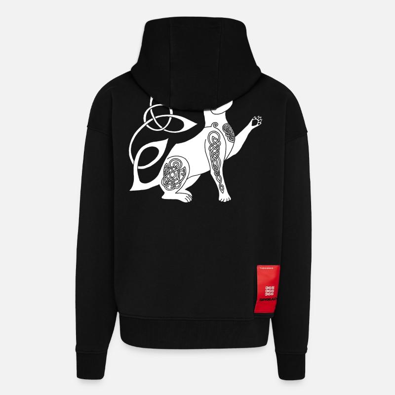 Chat blanc celte - Veste à capuche bio épaisse oversize fabriqué en UE - SOLID BLACK