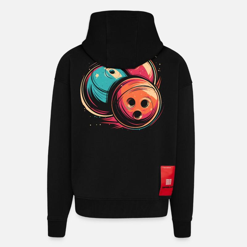 Boules de bowling Synthwave - Veste à capuche bio épaisse oversize fabriqué en UE - SOLID BLACK