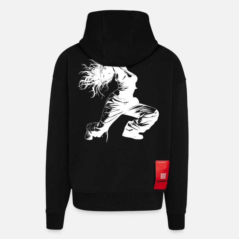 Dessin de breakdancer - Veste à capuche bio épaisse oversize fabriqué en UE - SOLID BLACK