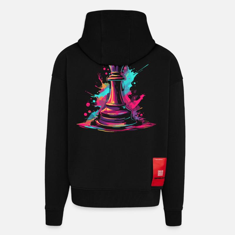 Graffiti d’échecs - Veste à capuche bio épaisse oversize fabriqué en UE - SOLID BLACK