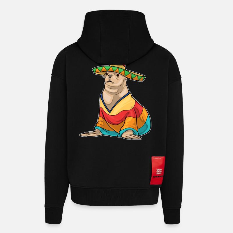 Chapeau mexicain de phoque - Veste à capuche bio épaisse oversize fabriqué en UE - SOLID BLACK