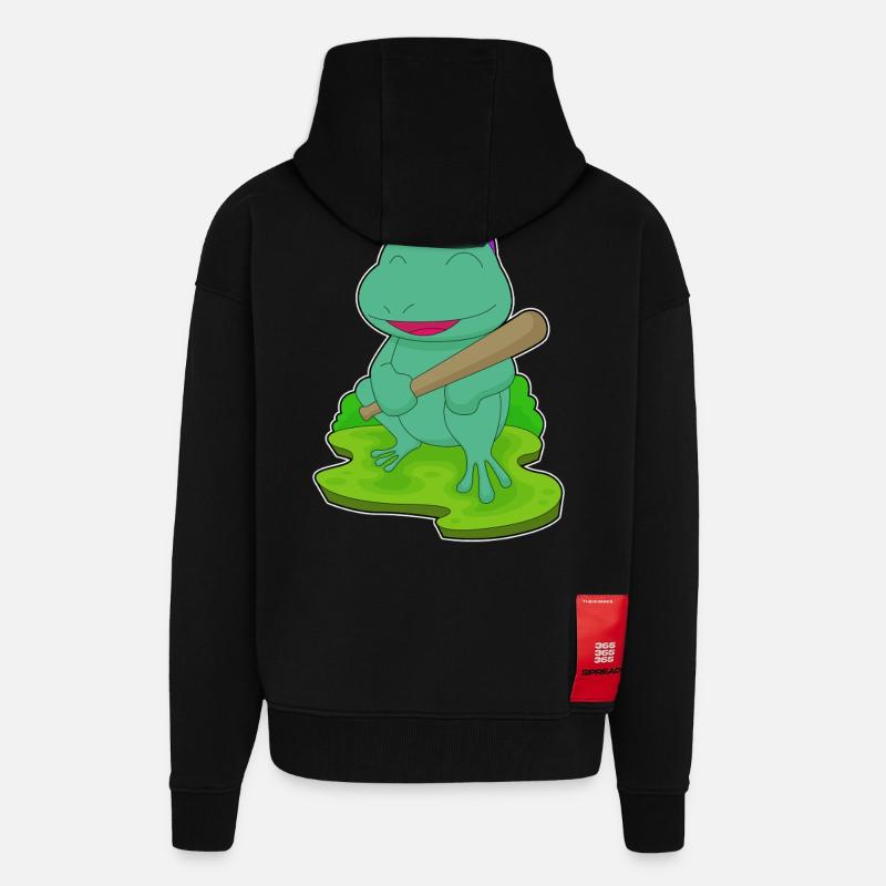 Grenouille Baseball Batte de Baseball - Veste à capuche bio épaisse oversize fabriqué en UE - SOLID BLACK