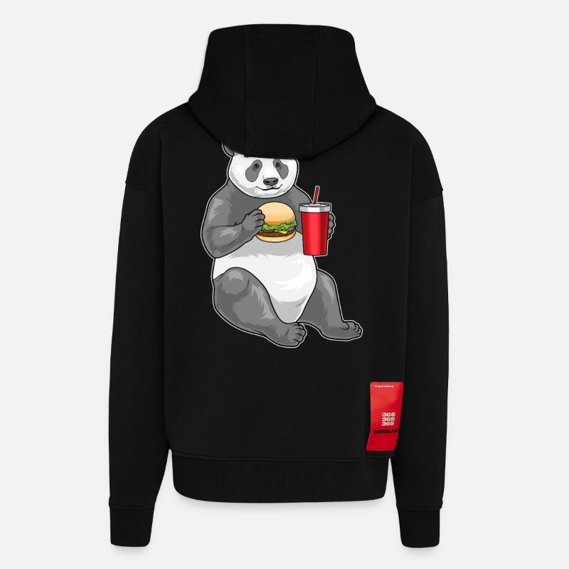 Panda Cheeseburger - Veste à capuche bio épaisse oversize fabriqué en UE - SOLID BLACK