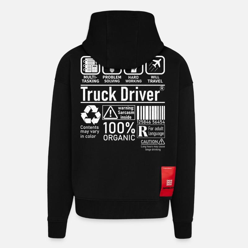 Truck Driver multi tasking problem solving - Zip Hoodie - made by SPREAD - SOLID BLACK