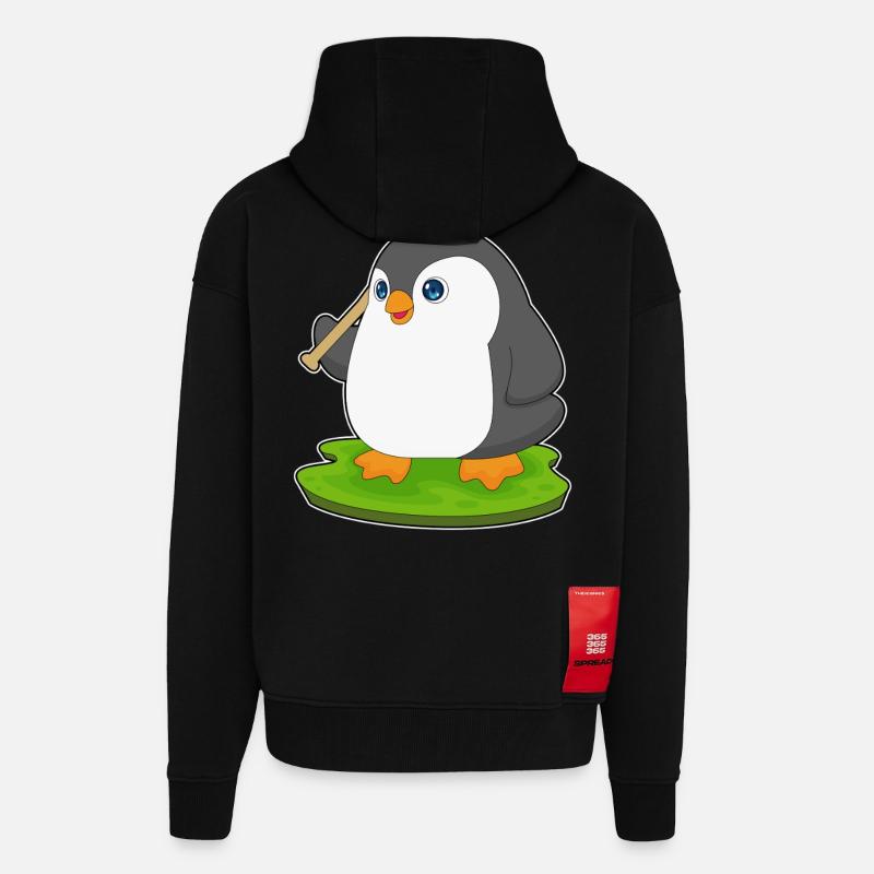 Penguin Baseball Batte de Baseball - Veste à capuche bio épaisse oversize fabriqué en UE - SOLID BLACK
