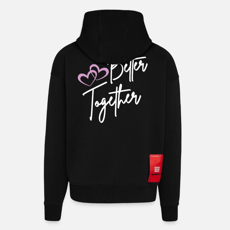 Better Together Script Hearts - Veste à capuche bio épaisse oversize fabriqué en UE - SOLID BLACK