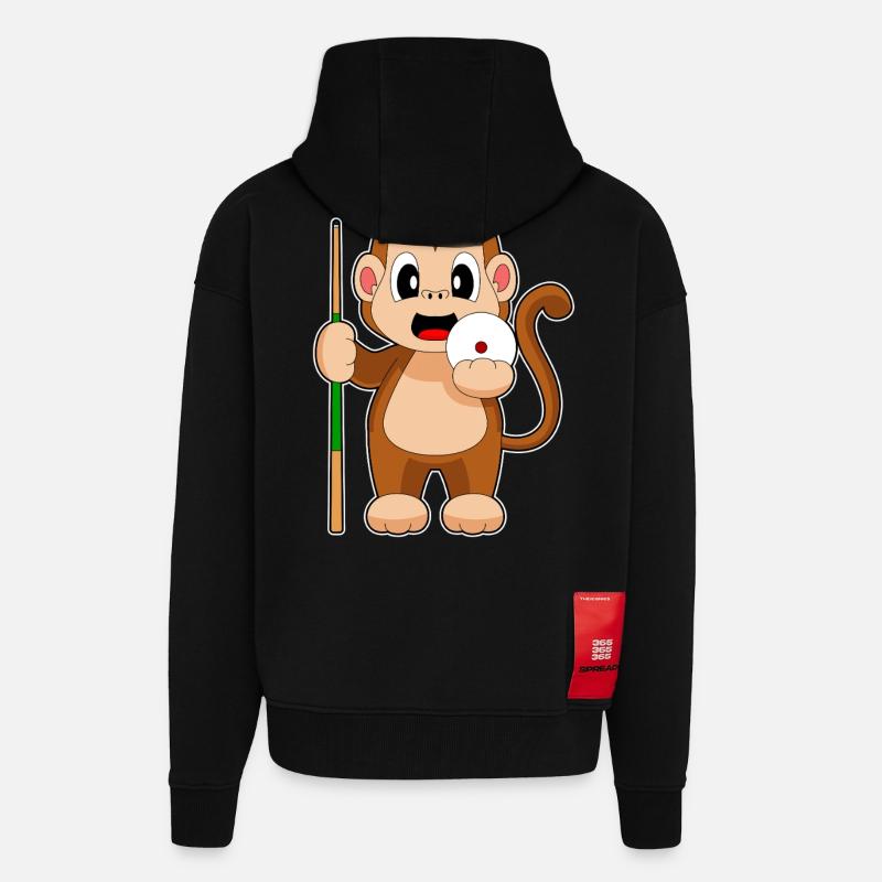 Queue de billard Monkey - Veste à capuche bio épaisse oversize fabriqué en UE - SOLID BLACK