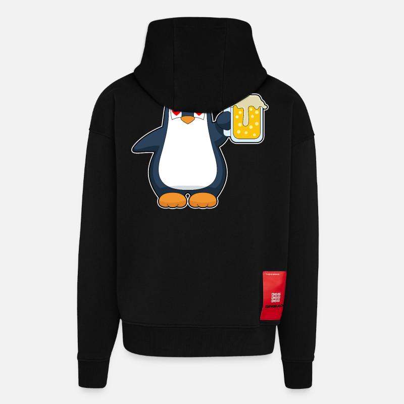 Bière Pingouin - Veste à capuche bio épaisse oversize fabriqué en UE - SOLID BLACK