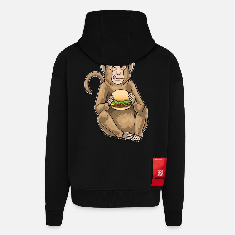 Monkey Cheeseburger - Zip Hoodie - made by SPREAD - SOLID BLACK