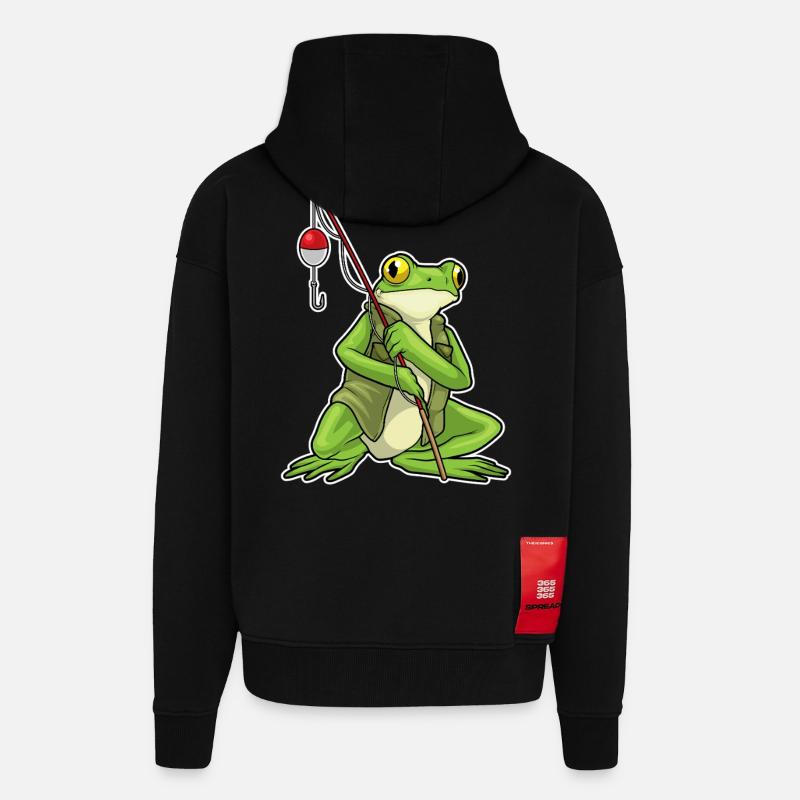 Grenouille Pêcheur Pêche - Veste à capuche bio épaisse oversize fabriqué en UE - SOLID BLACK