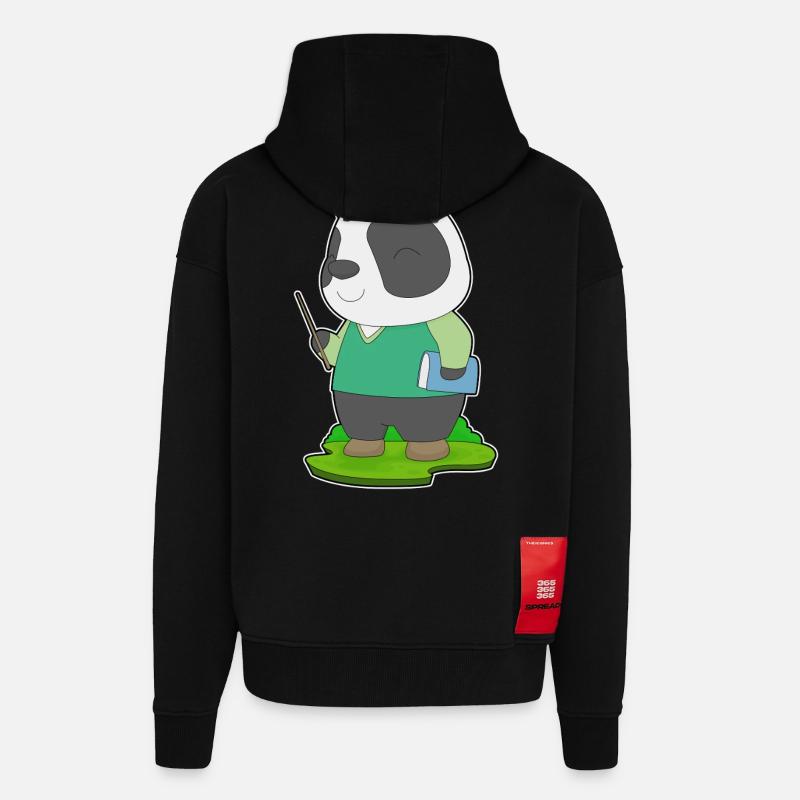 Panda Lehrer Buch - Zip Hoodie - made by SPREAD - SOLID BLACK