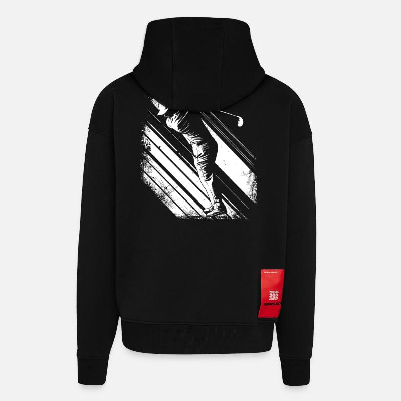 Graphique du golfeur - Veste à capuche bio épaisse oversize fabriqué en UE - SOLID BLACK