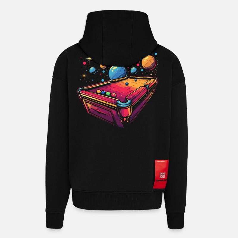 Style de dessin animé de billard - Veste à capuche bio épaisse oversize fabriqué en UE - SOLID BLACK