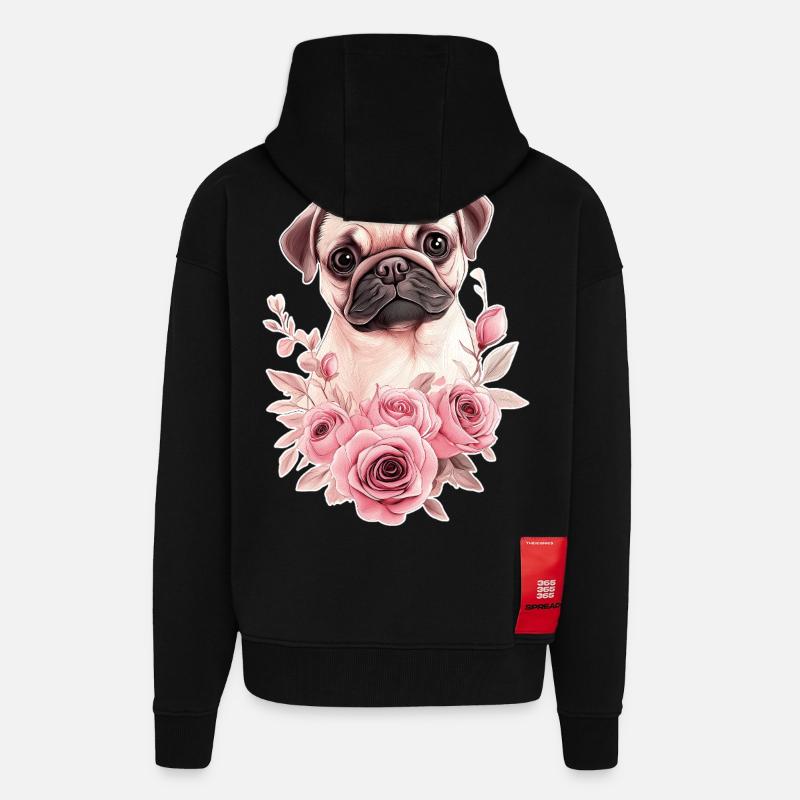 Mops mit Blumen - Zip Hoodie - made by SPREAD - SOLID BLACK