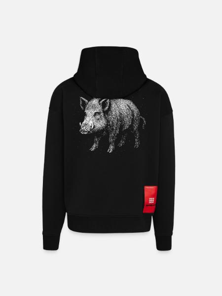 Sanglier - Veste à capuche bio épaisse oversize fabriqué en UE - SOLID BLACK