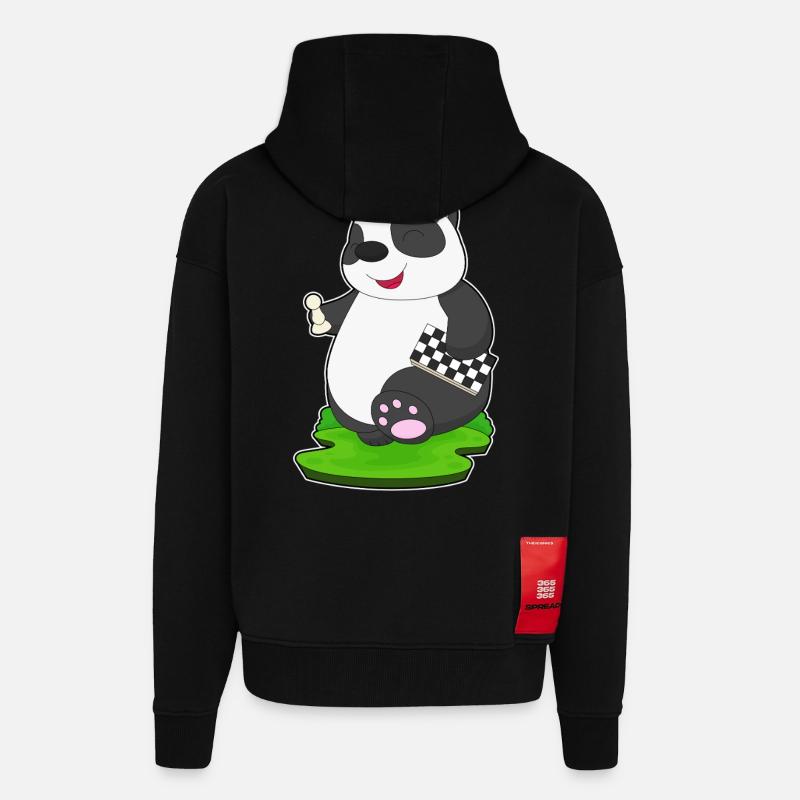 Panda Chess Piece Échiquier - Veste à capuche bio épaisse oversize fabriqué en UE - SOLID BLACK