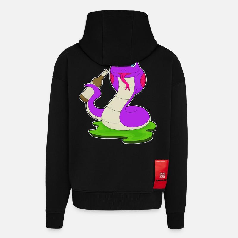 Bouteille de bière Snake - Veste à capuche bio épaisse oversize fabriqué en UE - SOLID BLACK