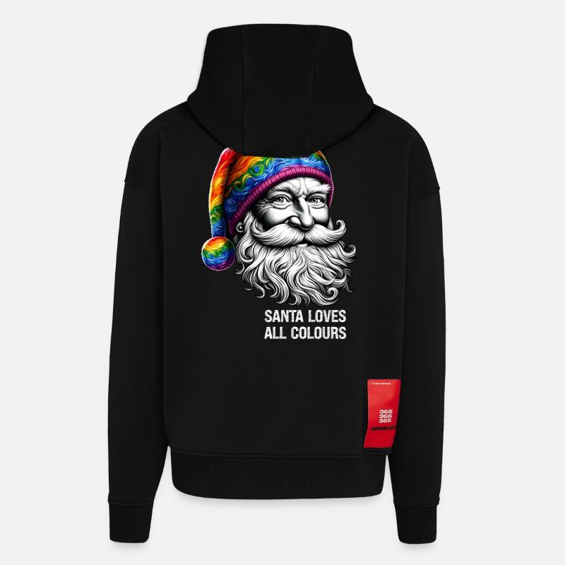 Lebendiger Weihnachtsmann mit Regenbogenhut - Zip Hoodie - made by SPREAD - SOLID BLACK