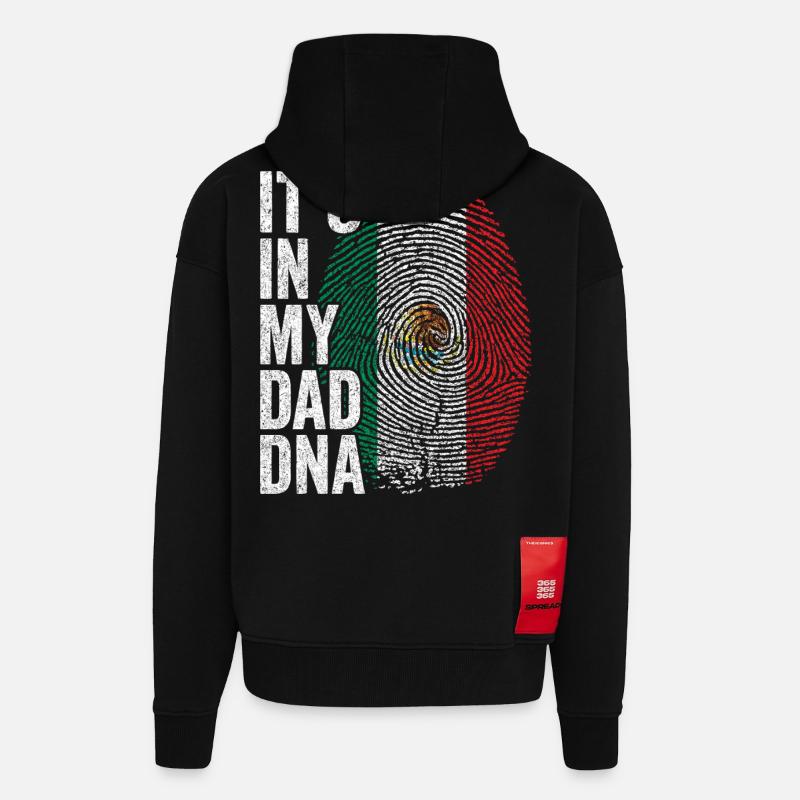 Drapeau Mexique Empreinte Papa Mexicain - Veste à capuche bio épaisse oversize fabriqué en UE - SOLID BLACK
