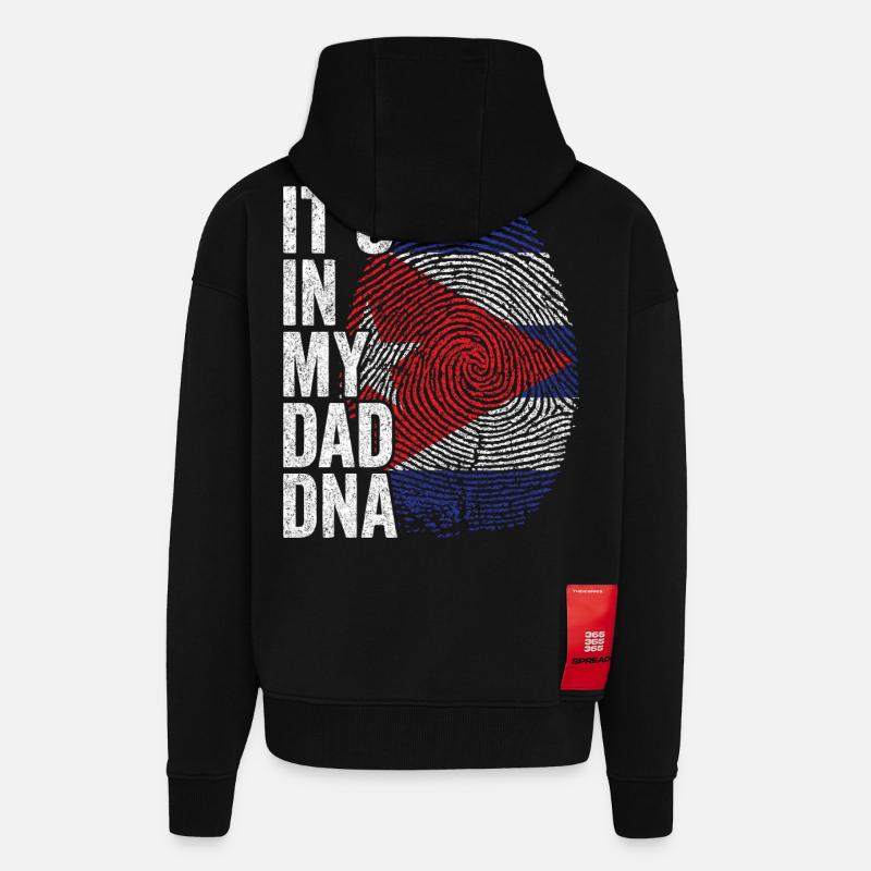 Drapeau Cuba Empreinte Papa Cubain - Veste à capuche bio épaisse oversize fabriqué en UE - SOLID BLACK