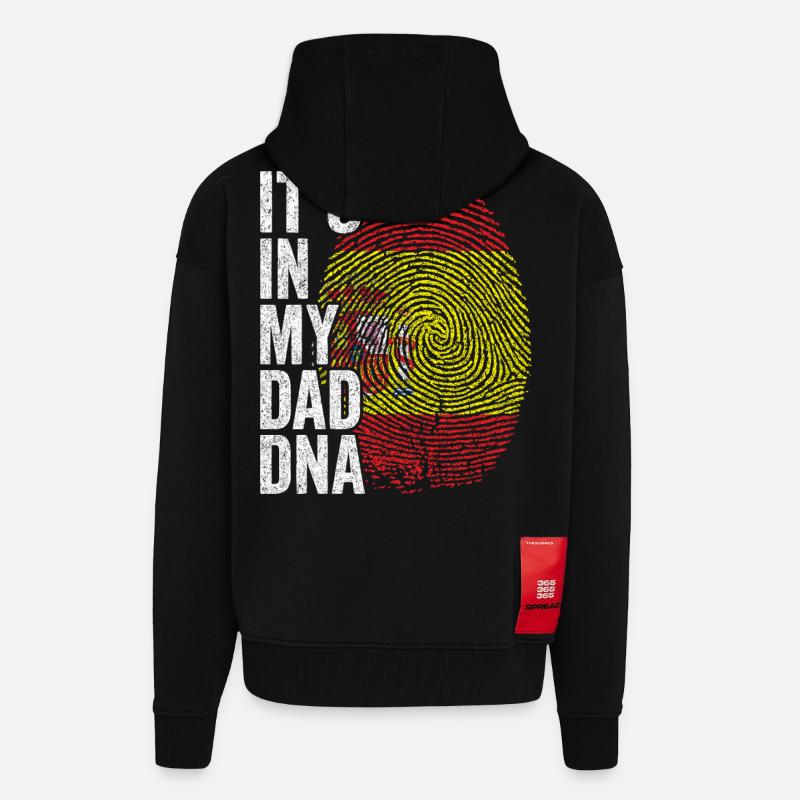 Drapeau Espagne Empreinte Papa Espagnol - Veste à capuche bio épaisse oversize fabriqué en UE - SOLID BLACK