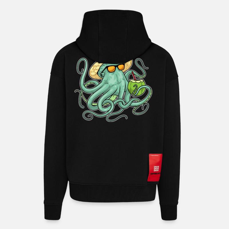 Octopus Beach Coconut Été - Veste à capuche bio épaisse oversize fabriqué en UE - SOLID BLACK