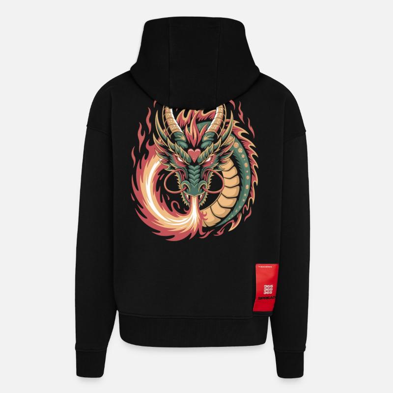 Dragon ardent aux lignes élégantes - Veste à capuche bio épaisse oversize fabriqué en UE - SOLID BLACK
