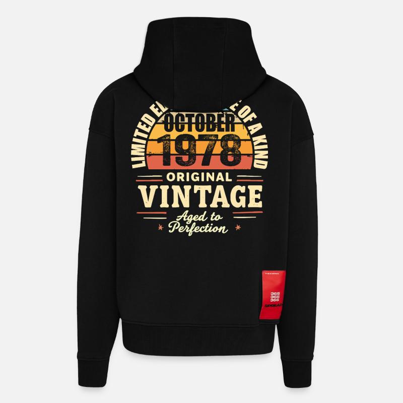 Rétro Octobre 1978 - birthday october 1978 - Veste à capuche bio épaisse oversize fabriqué en UE - SOLID BLACK