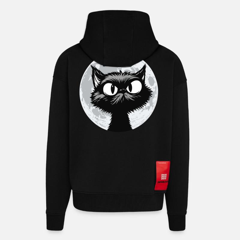 Chat de Lune Minuit - Veste à capuche bio épaisse oversize fabriqué en UE - SOLID BLACK