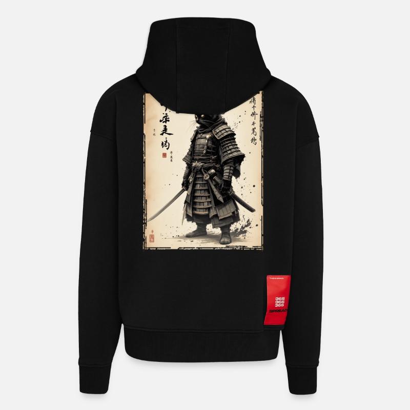 Samurai Katze, Japanischer Krieger & Kämpfer - Zip Hoodie - made by SPREAD - SOLID BLACK