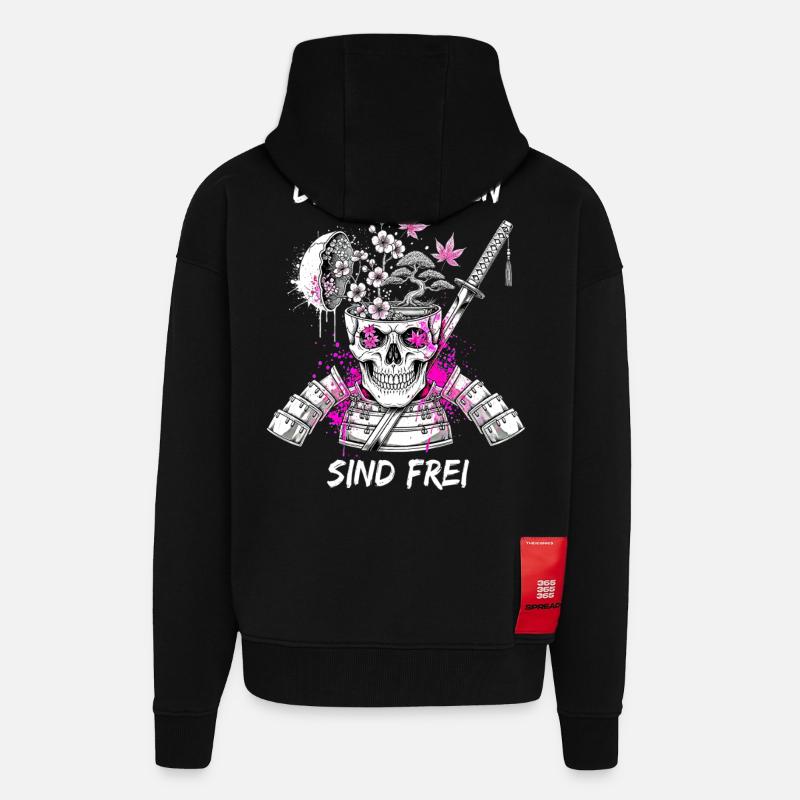 Warrior Skull Samurai - Zip Hoodie - made by SPREAD - SOLID BLACK
