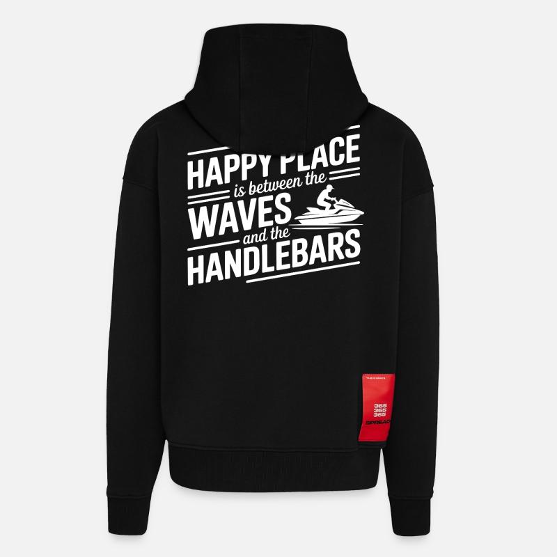 Between Waves & Handlebars Jetski Quote  - Zip Hoodie - made by SPREAD - SOLID BLACK