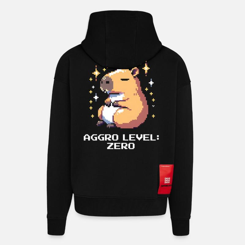 Niveau Aggro : Zéro | Capybara et paix - Veste à capuche bio épaisse oversize fabriqué en UE - SOLID BLACK