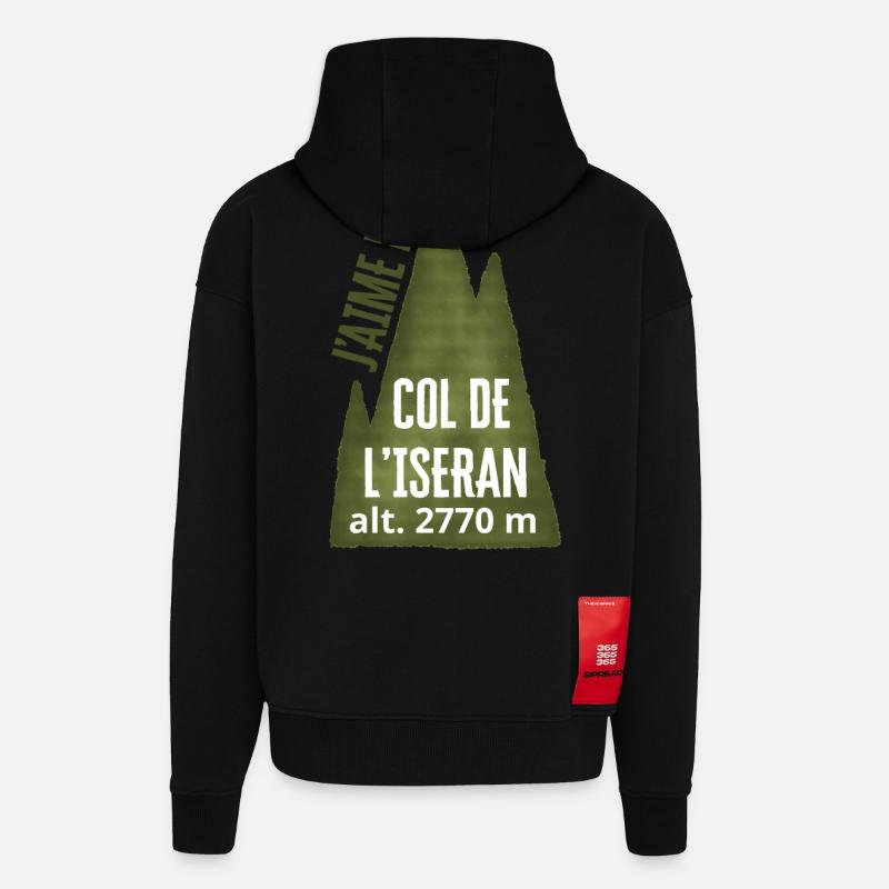 COL DE L’ISERAN ALT 2770 Meter - Zip Hoodie - made by SPREAD - SOLID BLACK