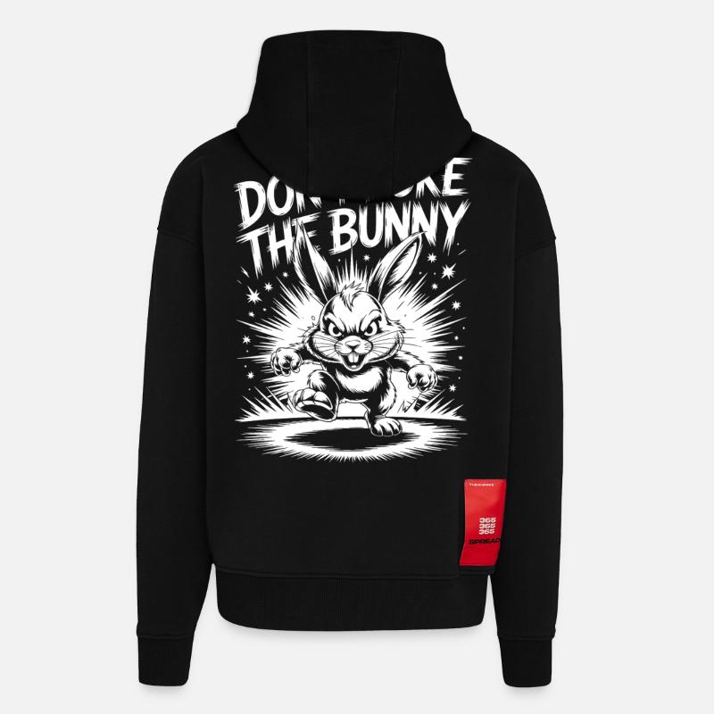 Warning about the aggressive rabbit - Zip Hoodie - made by SPREAD - SOLID BLACK
