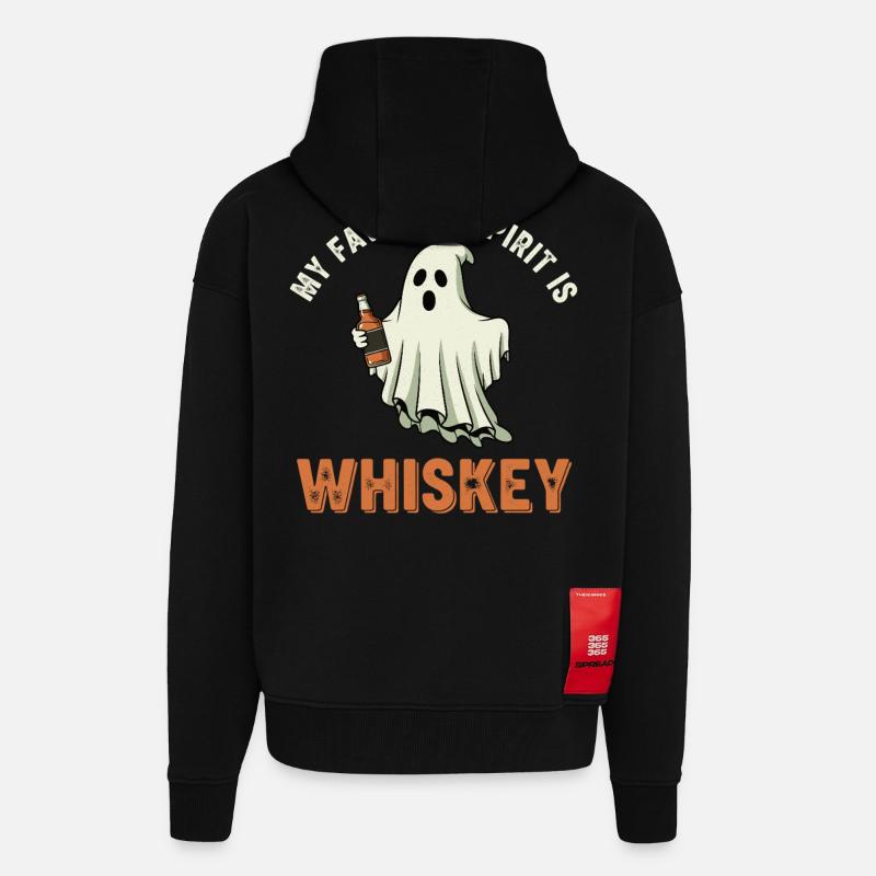 Geist mit Whiskey Flasche - Zip Hoodie - made by SPREAD - SOLID BLACK