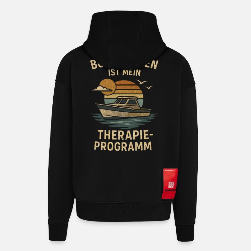 Boating is my therapy program - Zip Hoodie - made by SPREAD - SOLID BLACK