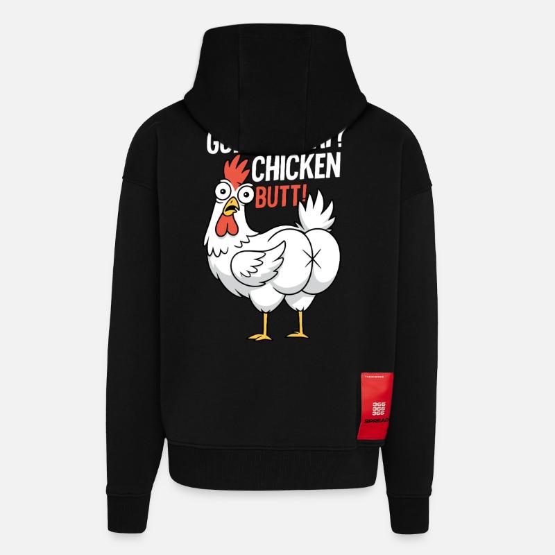 Cul de poulet disant dessin animé - Veste à capuche bio épaisse oversize fabriqué en UE - SOLID BLACK