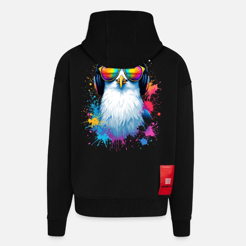 Bunte Möwe Vogel mit Kopfhörer Sonnenbrille - Zip Hoodie - made by SPREAD - SOLID BLACK