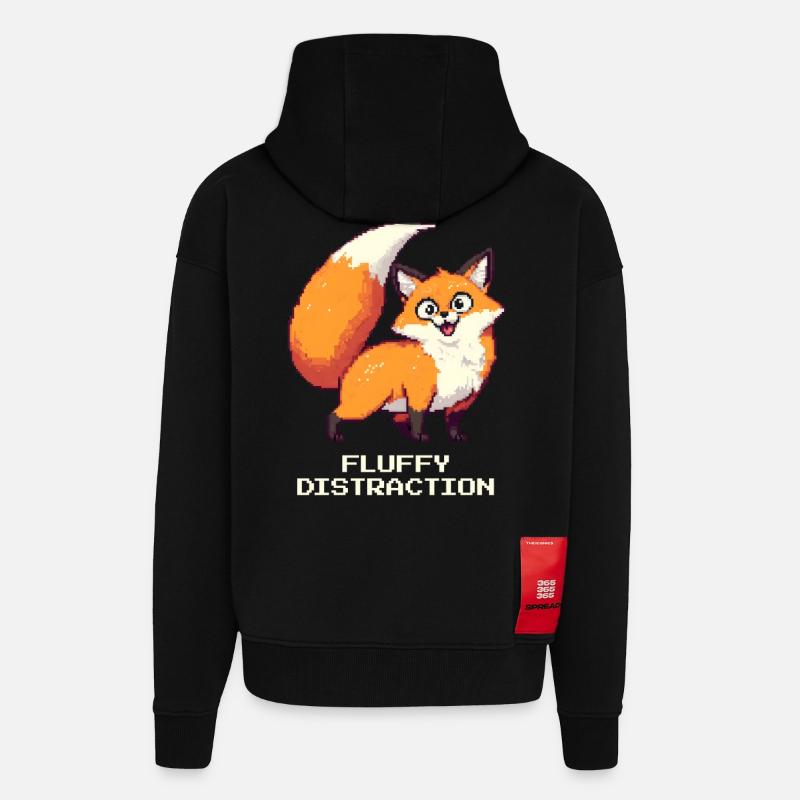 Fluffy Distraction | derpy fox - Zip Hoodie - made by SPREAD - SOLID BLACK