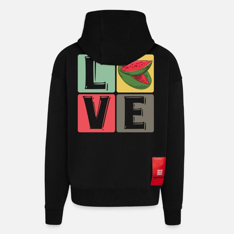 Blocs de pastèque Love Pop Art - Veste à capuche bio épaisse oversize fabriqué en UE - SOLID BLACK