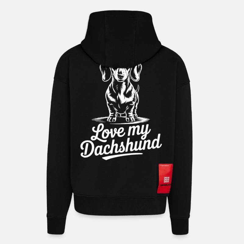 Motif de teckel préféré - Veste à capuche bio épaisse oversize fabriqué en UE - SOLID BLACK